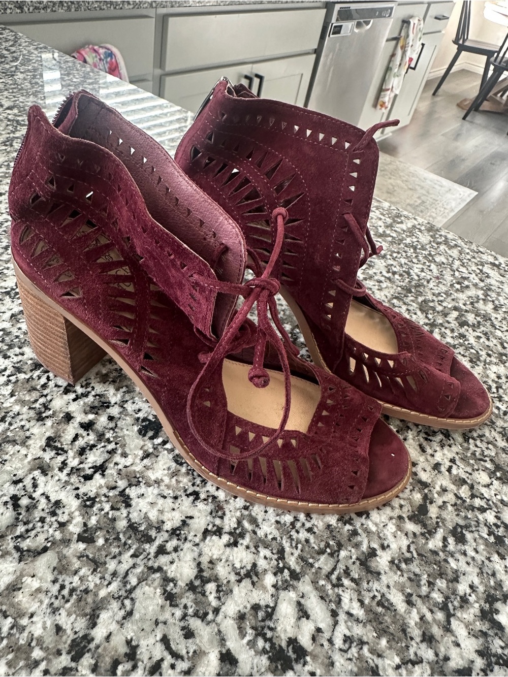Vince Camuto Tarita Burgundy Suede Cutout Lace-up Sandal Booties